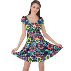 Tropical flowers Cap Sleeve Dresses