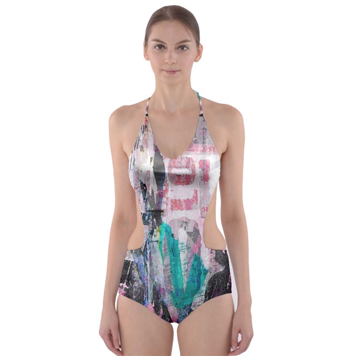 Graffiti Grunge Love Cut-Out One Piece Swimsuit