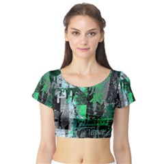 Green Urban Graffiti Short Sleeve Crop Top (tight Fit) by ArtistRoseanneJones