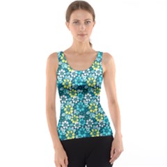 Tropical Flowers Menthol Color Tank Top by olgart