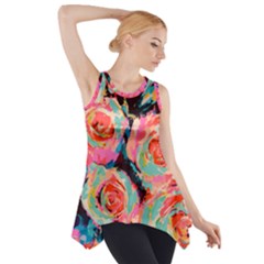 Painted Pastel Roses Side Drop Tank Tunic