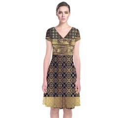 Assyrian Gold Wingedbull Dress 1 Short Sleeve Front Wrap Dress