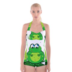 Green Frog Boyleg Halter Swimsuit  by Valentinaart