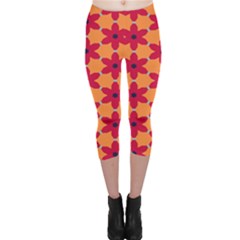 Red Flowers Pattern                                                                            Capri Leggings by LalyLauraFLM