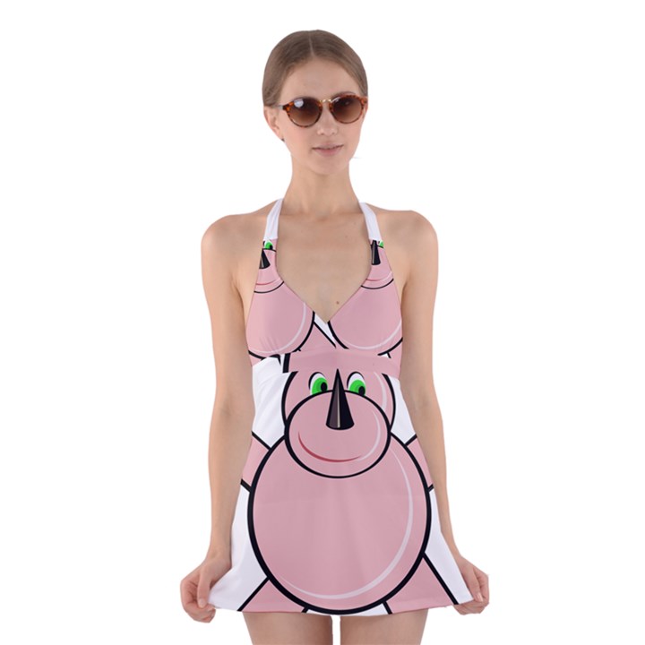 Pink Rhino Halter Swimsuit Dress