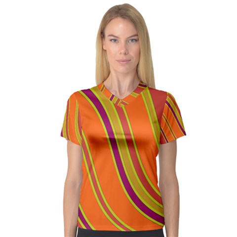 Orange Lines Women s V-neck Sport Mesh Tee by Valentinaart