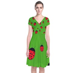 Ladybugs Short Sleeve Front Wrap Dress by Valentinaart