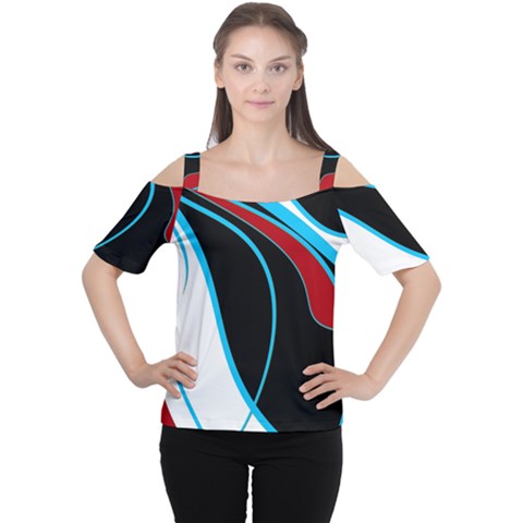 Blue, Red, Black And White Design Women s Cutout Shoulder Tee by Valentinaart