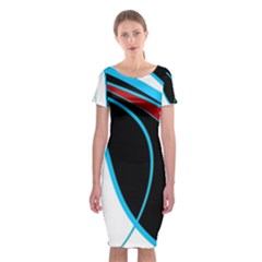 Blue, Red, Black And White Design Classic Short Sleeve Midi Dress by Valentinaart