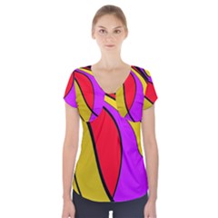 Colorful Lines Short Sleeve Front Detail Top