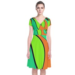 Green And Orange Short Sleeve Front Wrap Dress by Valentinaart