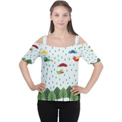 Birds In The Rain Women s Cutout Shoulder Tee