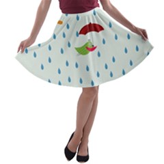 Birds In The Rain A-line Skater Skirt