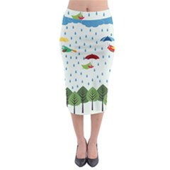 Birds In The Rain Midi Pencil Skirt