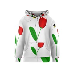 Red Tulip And Bee Kids  Zipper Hoodie