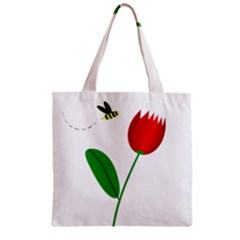 Red Tulip And Bee Zipper Grocery Tote Bag by Valentinaart