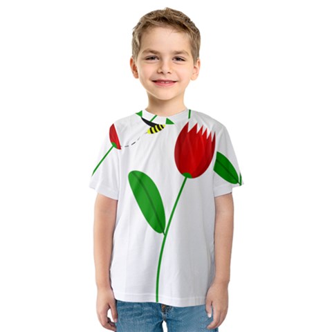 Red Tulip And Bee Kid s Sport Mesh Tee by Valentinaart