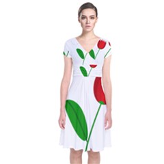 Red Tulip And Bee Short Sleeve Front Wrap Dress by Valentinaart