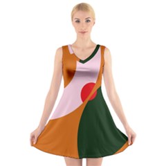 Decorative Abstraction  V-neck Sleeveless Skater Dress