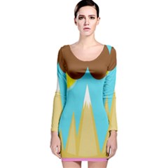 Abstract Landscape  Long Sleeve Velvet Bodycon Dress