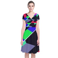 Abstract Fish Short Sleeve Front Wrap Dress