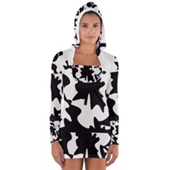 Black And White Elegant Design Women s Long Sleeve Hooded T-shirt