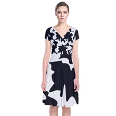 Black And White Elegant Design Short Sleeve Front Wrap Dress by Valentinaart