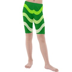 Green Waves Kid s Mid Length Swim Shorts by Valentinaart