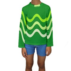 Green Waves Kid s Long Sleeve Swimwear by Valentinaart