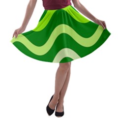 Green Waves A-line Skater Skirt by Valentinaart