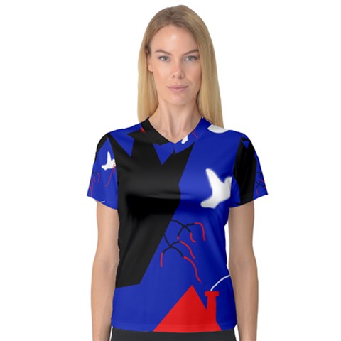 Night Birds  Women s V-neck Sport Mesh Tee by Valentinaart