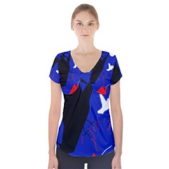 Night Birds  Short Sleeve Front Detail Top