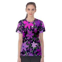 Purple Fowers Women s Sport Mesh Tee