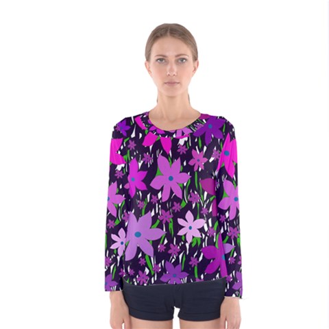 Purple Fowers Women s Long Sleeve Tee by Valentinaart