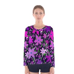 Purple Fowers Women s Long Sleeve Tee