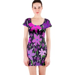 Purple Fowers Short Sleeve Bodycon Dress by Valentinaart