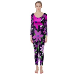 Purple Fowers Long Sleeve Catsuit by Valentinaart