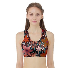 Orange Flowers  Sports Bra With Border