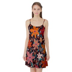 Orange Flowers  Satin Night Slip