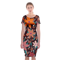 Orange Flowers  Classic Short Sleeve Midi Dress