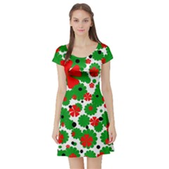 Red And Green Christmas Design  Short Sleeve Skater Dress by Valentinaart