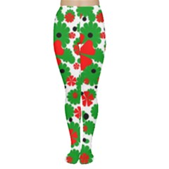 Red And Green Christmas Design  Women s Tights by Valentinaart