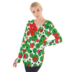 Red And Green Christmas Design  Women s Tie Up Tee by Valentinaart