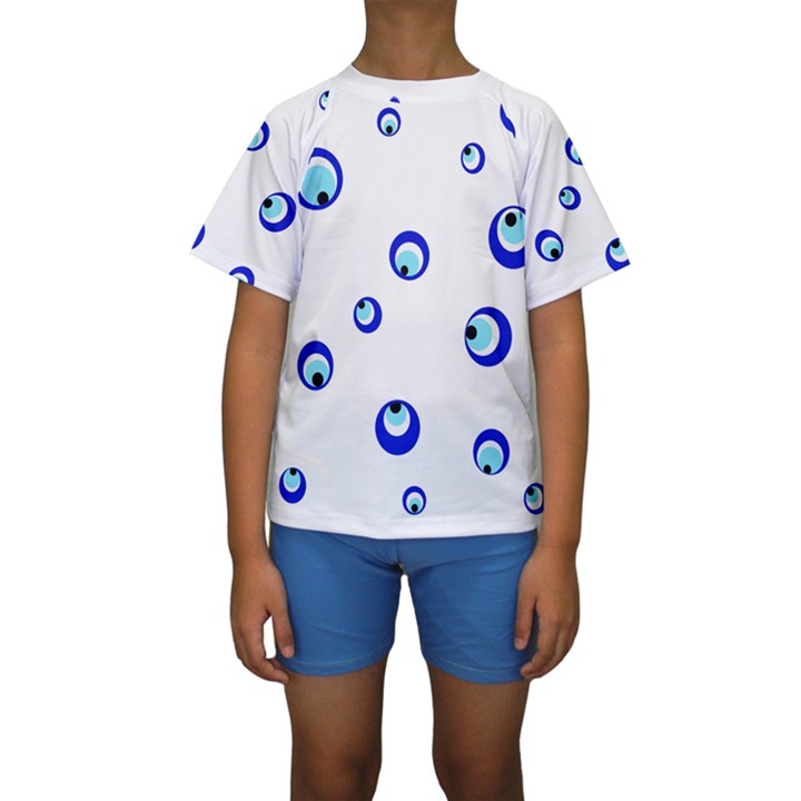 Mediterranean blue eyes Kid s Short Sleeve Swimwear