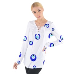 Mediterranean Blue Eyes Women s Tie Up Tee by Valentinaart