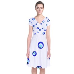 Mediterranean Blue Eyes Short Sleeve Front Wrap Dress by Valentinaart