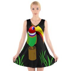 Toucan V-neck Sleeveless Skater Dress by Valentinaart