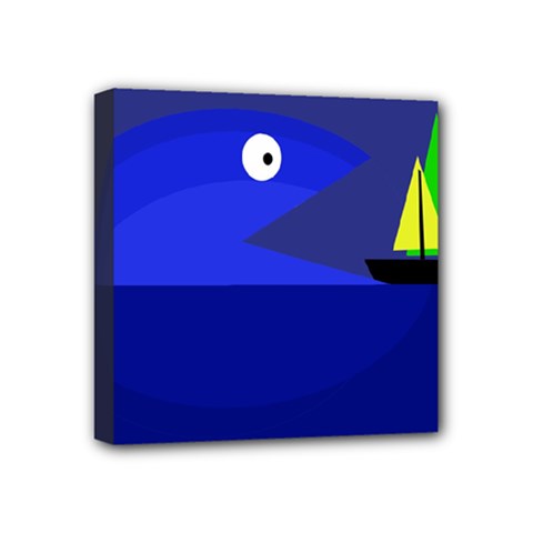 Blue Monster Fish Mini Canvas 4  X 4 