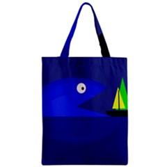 Blue Monster Fish Zipper Classic Tote Bag by Valentinaart