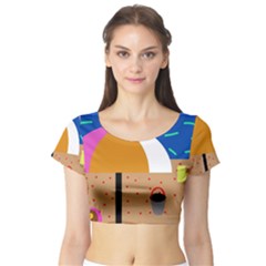 On The Beach  Short Sleeve Crop Top (tight Fit) by Valentinaart